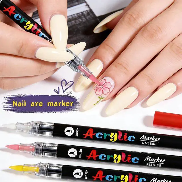 Alt view image 2 of 7 - Artdone 12 Colors Nail Art Pens Set, 3D Quick-Drying Acrylic Paint Markers Nail Point Graffiti Dotting Drawing Liner Brush for DIY Gel Nail Polish Design Manicure Tools