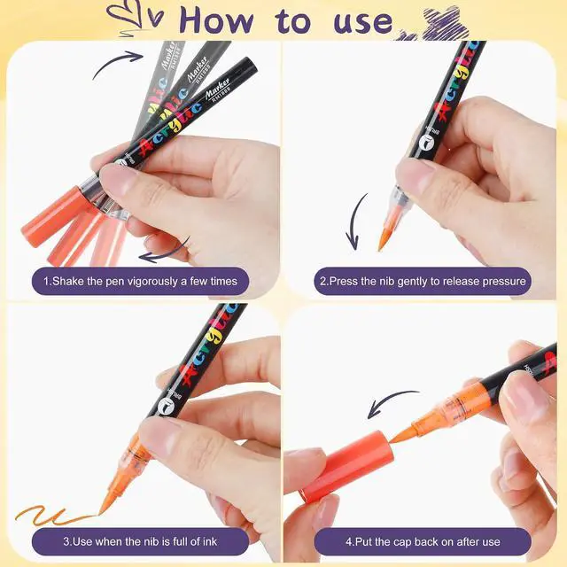 Alt view image 3 of 7 - Artdone 12 Colors Nail Art Pens Set, 3D Quick-Drying Acrylic Paint Markers Nail Point Graffiti Dotting Drawing Liner Brush for DIY Gel Nail Polish Design Manicure Tools