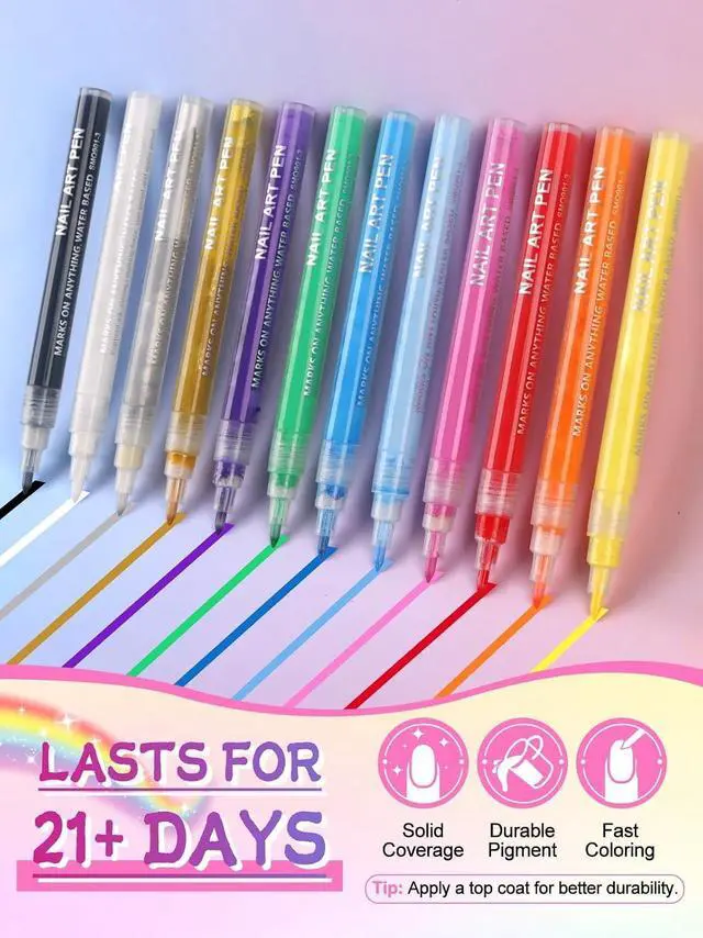 Alt view image 3 of 7 - Nail Art Pens Set EBANKU 12 Colors 3D Nail Polish Pens Acrylic Paint Pens | 0.7MM Nail Markers for Nail Art Drawing Painting Manicure Tools Nail Design Kit Home Nail Salon DIY