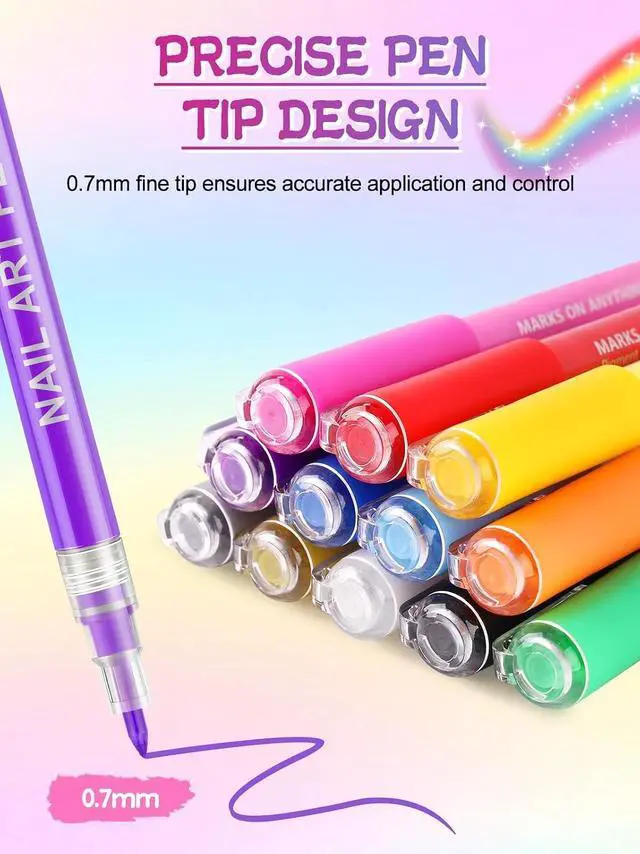 Alt view image 4 of 7 - Nail Art Pens Set EBANKU 12 Colors 3D Nail Polish Pens Acrylic Paint Pens | 0.7MM Nail Markers for Nail Art Drawing Painting Manicure Tools Nail Design Kit Home Nail Salon DIY