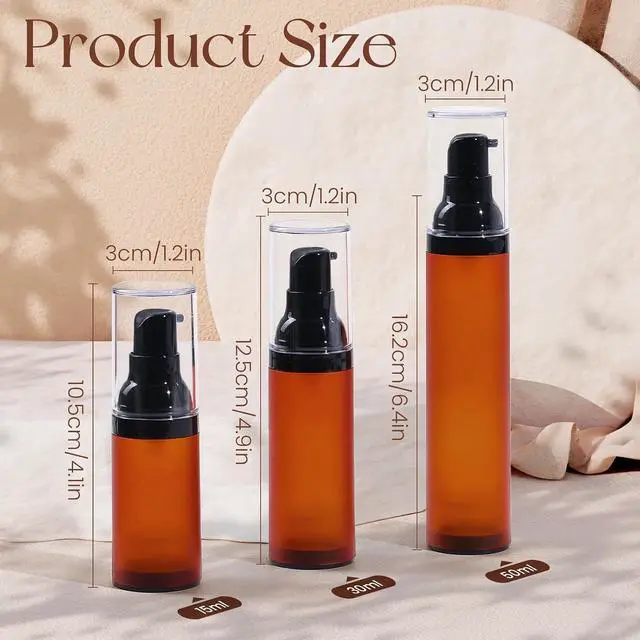 Alt view image 2 of 7 - Airless Pump Bottles, 0.5 oz Travel Size Dispenser Brown Refillable Pump Bottle Containers for Skincare Serum Lotion Foundation 15ml (3 Pieces)