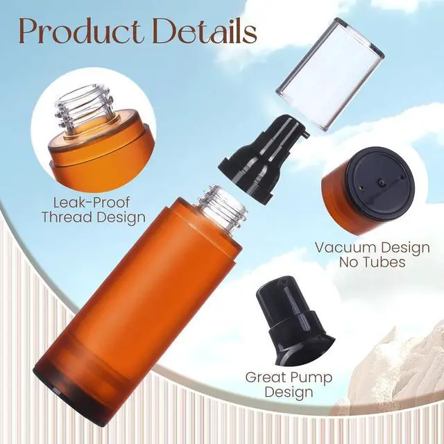 Alt view image 3 of 7 - Airless Pump Bottles, 0.5 oz Travel Size Dispenser Brown Refillable Pump Bottle Containers for Skincare Serum Lotion Foundation 15ml (3 Pieces)