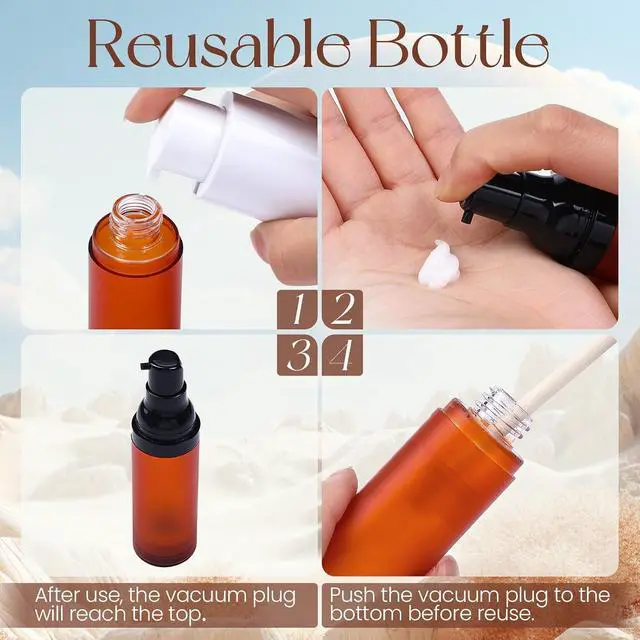 Alt view image 4 of 7 - Airless Pump Bottles, 0.5 oz Travel Size Dispenser Brown Refillable Pump Bottle Containers for Skincare Serum Lotion Foundation 15ml (3 Pieces)