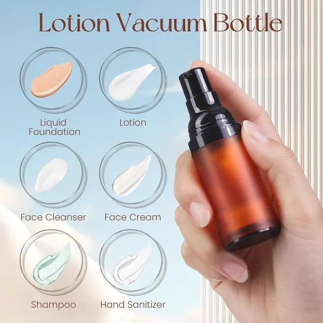 Alt view image 5 of 7 - Airless Pump Bottles, 0.5 oz Travel Size Dispenser Brown Refillable Pump Bottle Containers for Skincare Serum Lotion Foundation 15ml (3 Pieces)