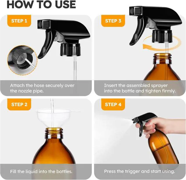 Alt view image 6 of 7 - Tecohouse 360° 16 OZ Amber Glass Spray Bottles 2 Pack | 360° All-Angle Spray, Leakproof, Empty Refillable Containers for Cleaning Solutions, Plants, Facial Hydration, Hairs Care,
