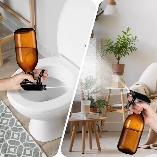 Alt view image 7 of 7 - Tecohouse 360° 16 OZ Amber Glass Spray Bottles 2 Pack | 360° All-Angle Spray, Leakproof, Empty Refillable Containers for Cleaning Solutions, Plants, Facial Hydration, Hairs Care,