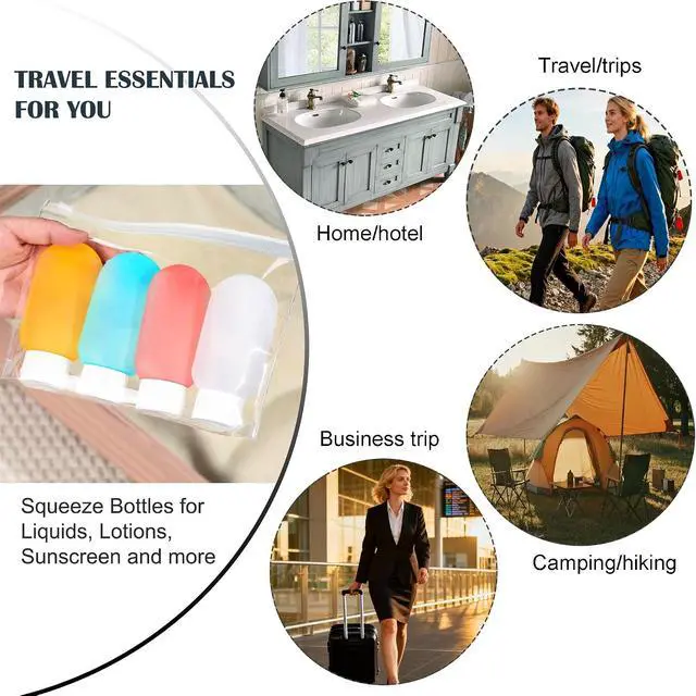 Alt view image 6 of 7 - TSA Approved Travel Bottles, 4-Pack 2oz Travel Size Containers | Leak-Proof, Refillable, Cosmetic Squeeze Bottles for Lotion Liquid Shampoo Conditioner Gels, Perfect for Travel Camping