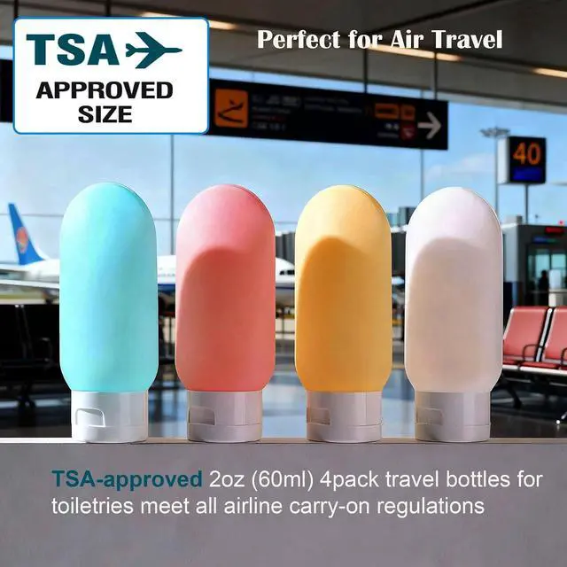 Alt view image 4 of 7 - TSA Approved Travel Bottles, 4-Pack 2oz Travel Size Containers | Leak-Proof, Refillable, Cosmetic Squeeze Bottles for Lotion Liquid Shampoo Conditioner Gels, Perfect for Travel Camping