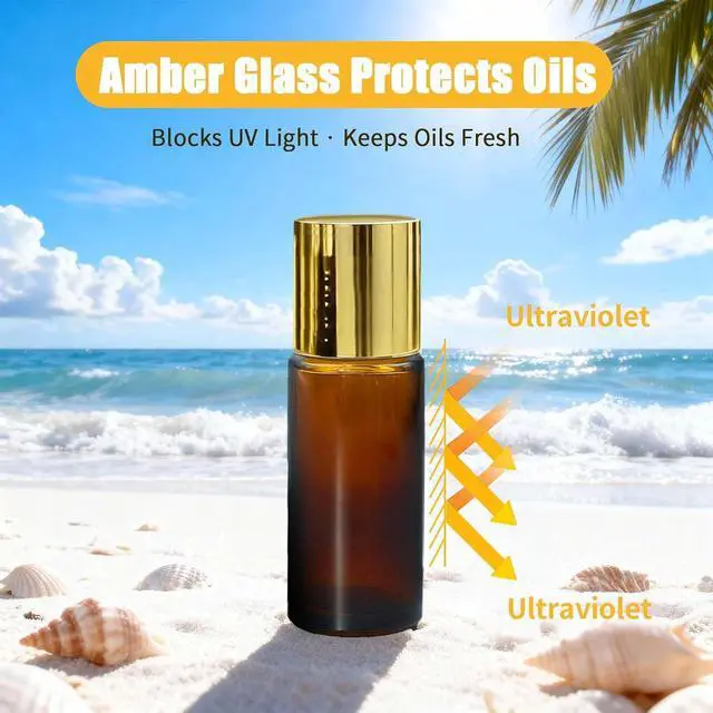 Alt view image 3 of 6 - 50ml Rose Quartz Roller Bottles for Castor Oil | Refillable Amber Glass Roll-On Bottles with Natural Crystal Roller Balls,Leak-Proof Gold Caps for Essential Oils, Perfume