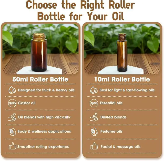 Alt view image 4 of 6 - 50ml Rose Quartz Roller Bottles for Castor Oil | Refillable Amber Glass Roll-On Bottles with Natural Crystal Roller Balls,Leak-Proof Gold Caps for Essential Oils, Perfume