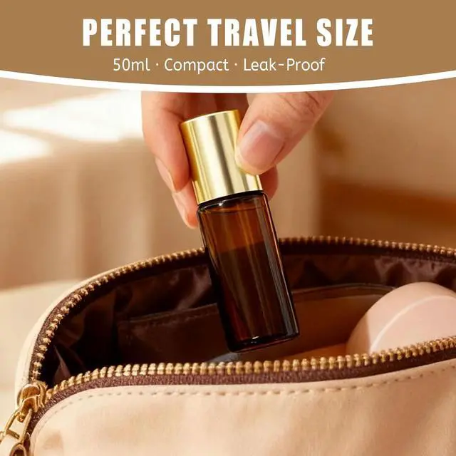 Alt view image 5 of 6 - 50ml Rose Quartz Roller Bottles for Castor Oil | Refillable Amber Glass Roll-On Bottles with Natural Crystal Roller Balls,Leak-Proof Gold Caps for Essential Oils, Perfume