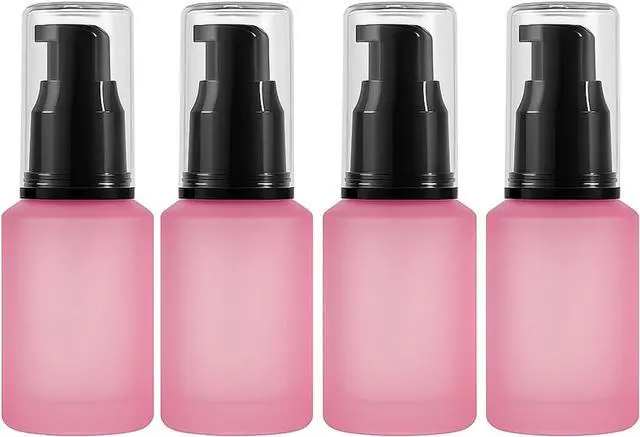 Main image of 30ml Pink Frosted Glass Lotion Pump Bottles with Black Pump and Clear Cap Set of 4, Refillable Travel Cosmetic Containers Portable Lotion Bottle for Lotion, Serum, Cream, Skincare