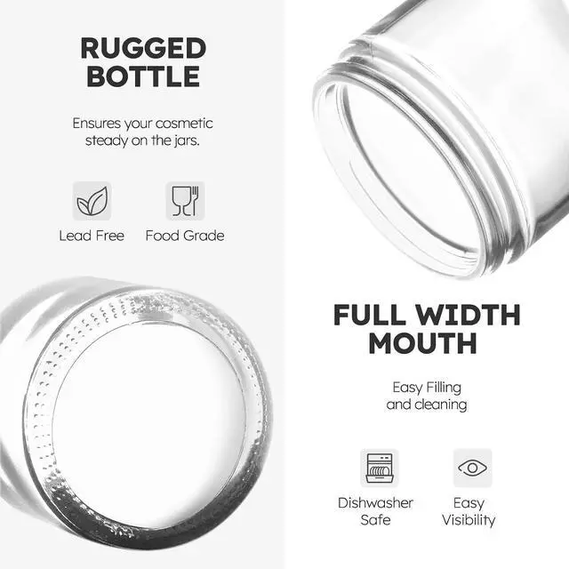 Alt view image 2 of 7 - 1 OZ, 2 OZ, 4 OZ Small Glass Jars with Plastic Woodgrain Lids, Stickers | Reusable, Clear, Travel Glass Cosmetic Storage Containers for Creams, Lotions, Balm, Ointment, Powder, Spice, Makeup