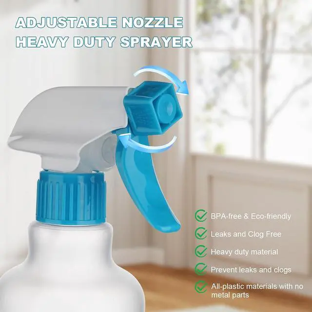 Alt view image 3 of 6 - 12oz/350ml Plastic Spray Bottles 2 Pack, Adjustable Mist Stream | Heavy Duty refillable spray containers for plant care, hair mist and household cleaning