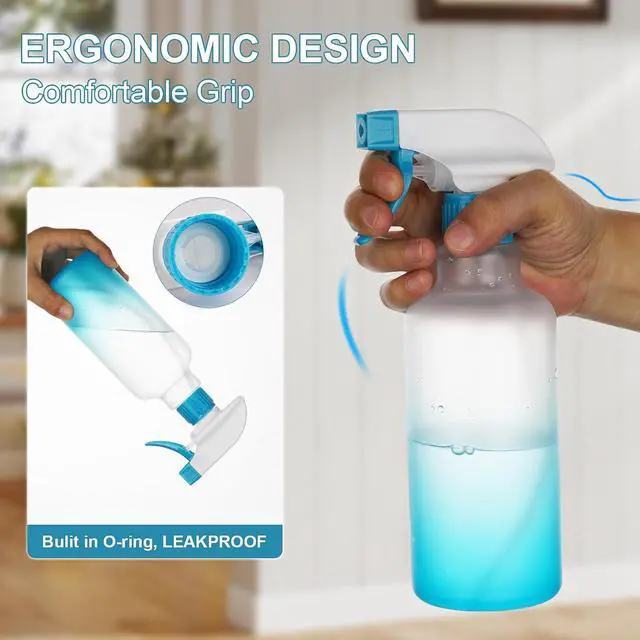 Alt view image 2 of 6 - 12oz/350ml Plastic Spray Bottles 2 Pack, Adjustable Mist Stream | Heavy Duty refillable spray containers for plant care, hair mist and household cleaning