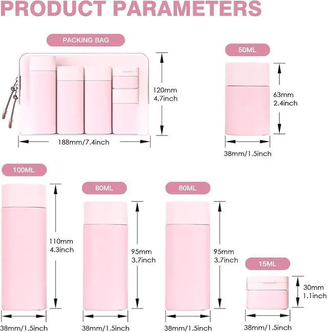 Alt view image 7 of 7 - Travel Bottles for Toiletries, 5 Pack Travel Size Containers, TSA Approved Leak Proof - Silicone Toiletry Containers with Clear Bag for Shampoo, Conditioner & Lotion, Travel Essentials