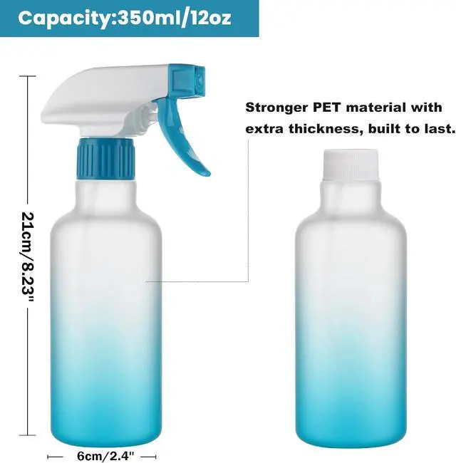 Alt view image 4 of 6 - 12oz/350ml Plastic Spray Bottles 2 Pack, Adjustable Mist Stream | Heavy Duty refillable spray containers for plant care, hair mist and household cleaning