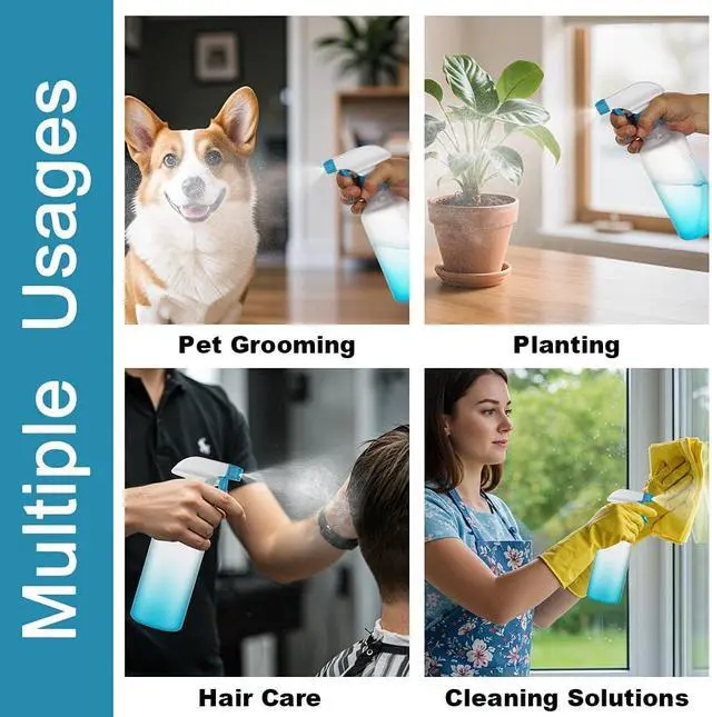Alt view image 6 of 6 - 12oz/350ml Plastic Spray Bottles 2 Pack, Adjustable Mist Stream | Heavy Duty refillable spray containers for plant care, hair mist and household cleaning