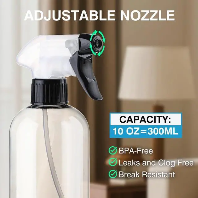 Alt view image 3 of 7 - Spray Bottles 2Pack 10oz Plastic Squirt Bottles Water Spray Bottle | Mist Stream Empty Sprayer BPA-free Refillable Container Adjustable Nozzle for Plants, Pet Training, Kitchen Cleaning