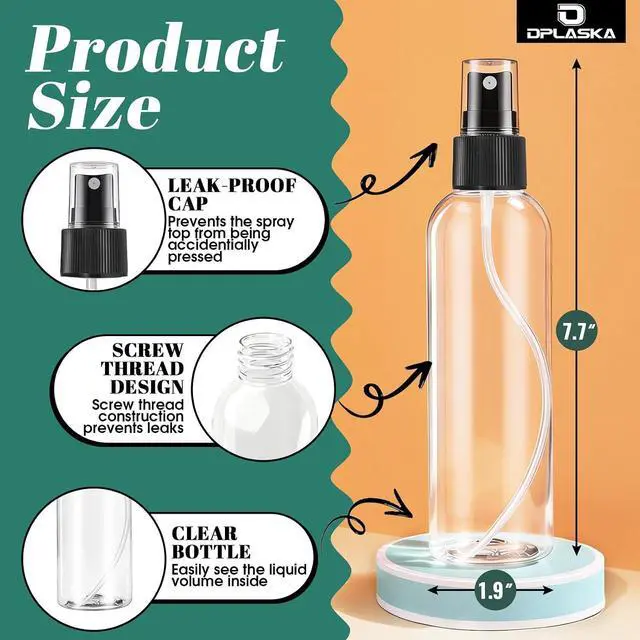 Alt view image 2 of 7 - 3 Packs 8 oz Clear Plastic Spray Bottles, Black Fine Mist Sprayer | Refillable Empty Bottles with Cap, For Essential Oils, Perfumes, Travel, Cleaning Solutions, With Labels & Funnel