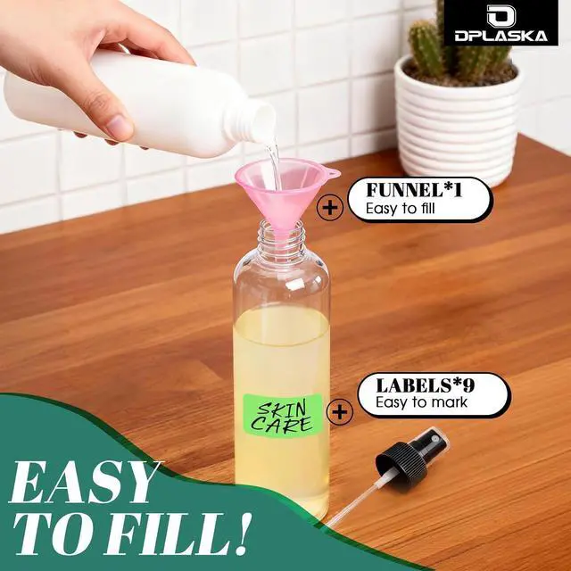 Alt view image 5 of 7 - 3 Packs 8 oz Clear Plastic Spray Bottles, Black Fine Mist Sprayer | Refillable Empty Bottles with Cap, For Essential Oils, Perfumes, Travel, Cleaning Solutions, With Labels & Funnel