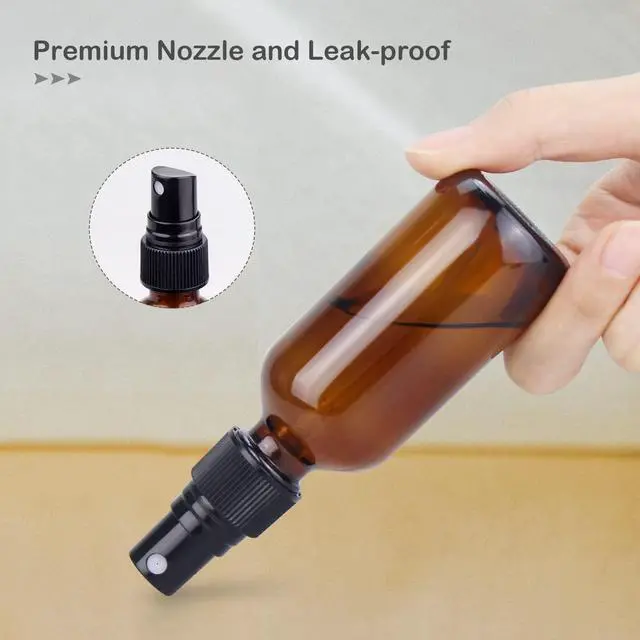 Alt view image 5 of 7 - Wedama 2 oz Mini Glass Spray Bottles, Empty Small Spray Bottles with Funnel Dropper, Fine Mist for Hair, Travel, Plants, Cleaning Solutions and Skin Care (4 Pack Amber)
