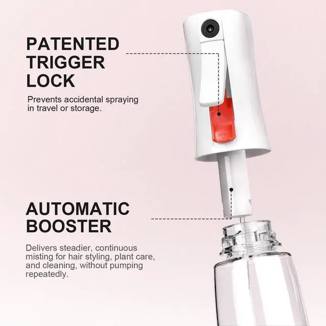 Alt view image 4 of 7 - Continuous Spray Bottle for Hair, Ultra Fine Mist Sprayer, 2 Pack | Long-Lasting Mist, Gentle Mister, Trigger Lock, for Hairstyling, Barbers, Salons, Cleaning Solutions, Planting, 2pk 6.1 Oz