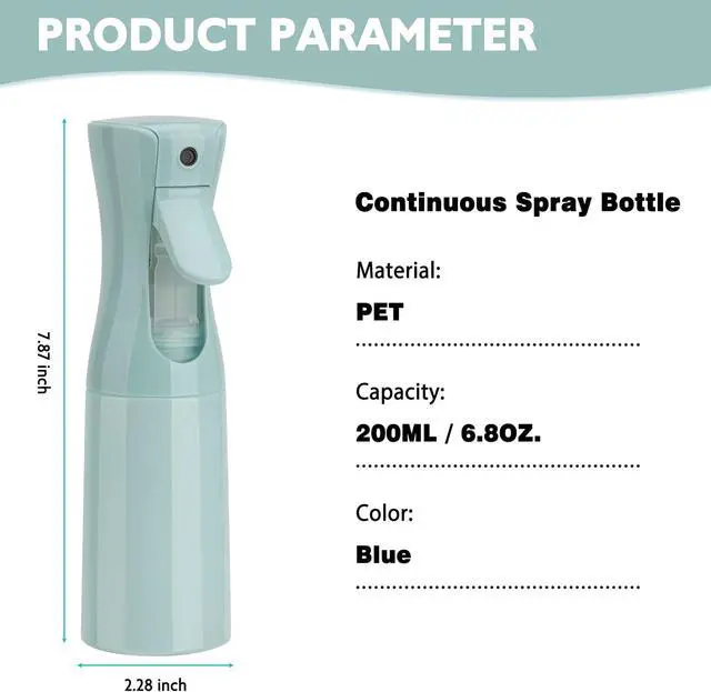 Alt view image 2 of 7 - Spray Bottle for Hair (6.8OZ /200ML) Continuous Ultra Fine Mist Sprayer for Hair, Salons, Barber, Plants, Skin Care, Cleaning 2 Pack Blue
