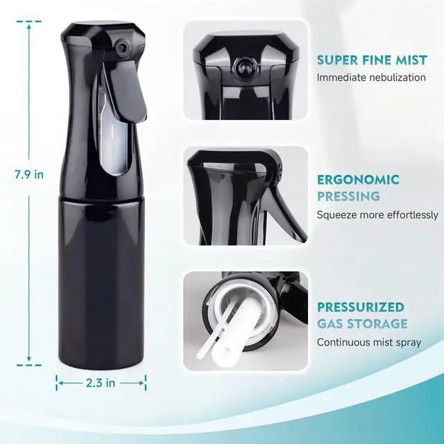 Alt view image 3 of 7 - Continuous Spray Bottle for Hair, 6.8OZ 2Pack Ultra Fine Mist Spray Bottle | Leak Proof, Pre-Compression Technology, 360° Mist Sprayer for Hair Styling, Cleaning, Watering and Pets