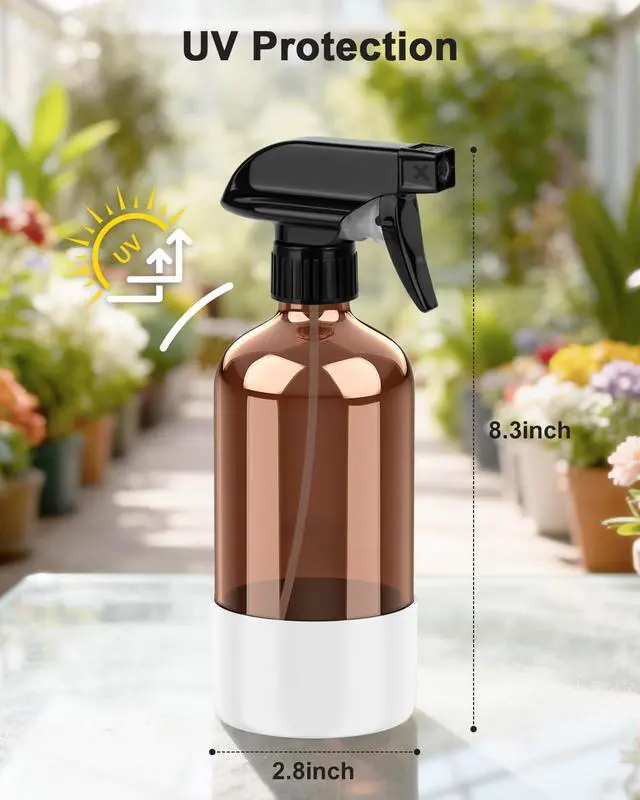 Alt view image 2 of 7 - Bontip Amber Glass Spray Bottle, 16 oz with White Silicone Sleeve, 1 Pack | Refillable amber glass bottle, With protective silicone sleeve, BPA-free, UV shielding, Great for cleaning solutions,plants