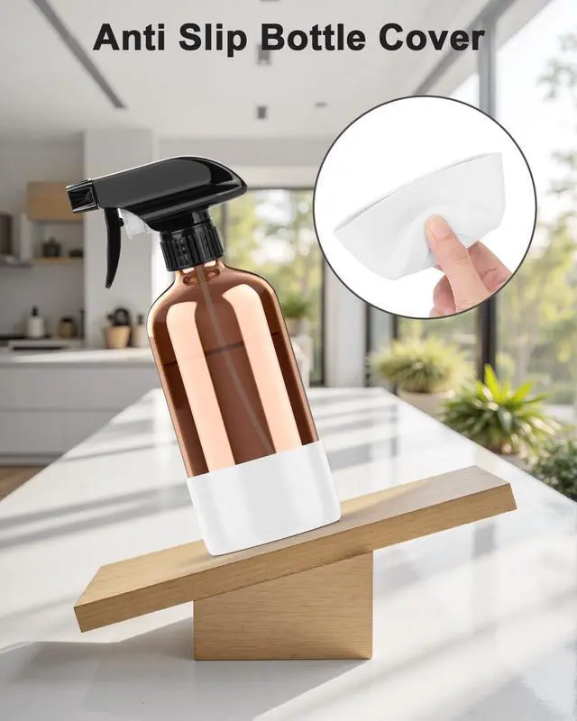 Alt view image 5 of 7 - Bontip Amber Glass Spray Bottle, 16 oz with White Silicone Sleeve, 1 Pack | Refillable amber glass bottle, With protective silicone sleeve, BPA-free, UV shielding, Great for cleaning solutions,plants