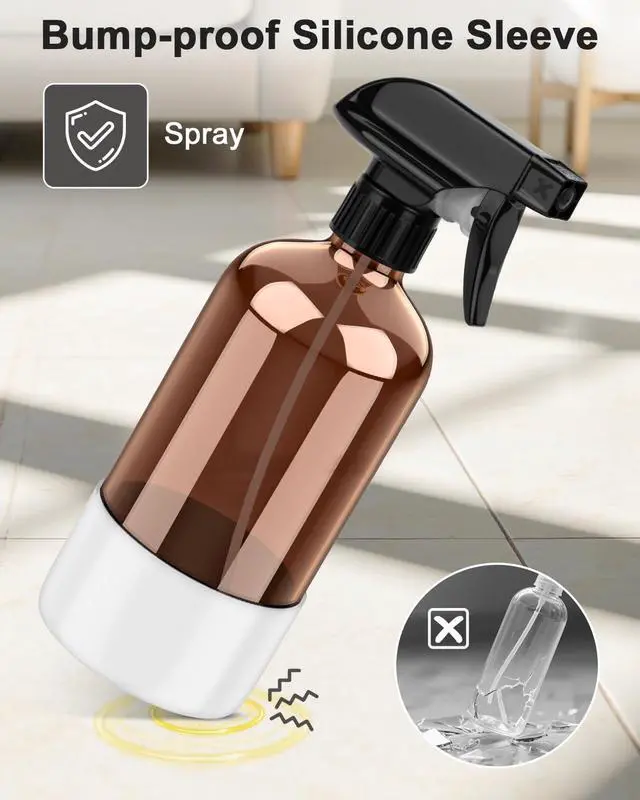 Alt view image 4 of 7 - Bontip Amber Glass Spray Bottle, 16 oz with White Silicone Sleeve, 1 Pack | Refillable amber glass bottle, With protective silicone sleeve, BPA-free, UV shielding, Great for cleaning solutions,plants
