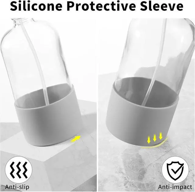 Alt view image 4 of 7 - Glass Spray Bottles (2-Pack) with Silicone Sleeve - 16oz Empty Refillable Bottles - Adjustable Nozzle for Hair, Plants, Cleaning & DIY Solutions - Mint Green & Grey