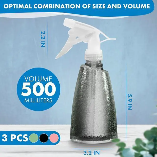 Alt view image 2 of 7 - LIBERHAUS 3 Pcs Spray Bottle for Plants, 17 Oz, Adjustable Nozzle, Empty | Plastic Spray Bottle for Hair with Non-Slip Texture & Ergonomic Grip; Mist & Stream; for Watering, Styling & Cleaning