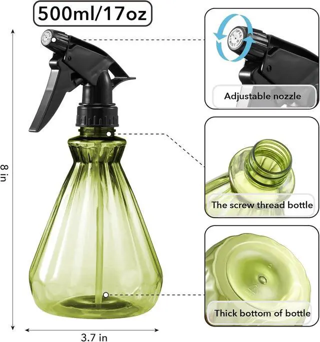Alt view image 4 of 7 - Spray Bottles 17 oz (2 Pack) - Leak Proof, Adjustable Nozzle, Empty Spray Bottles For Cleaning Solutions, Plants, Hair Misting, Pet, Or Diy Spray Bottle