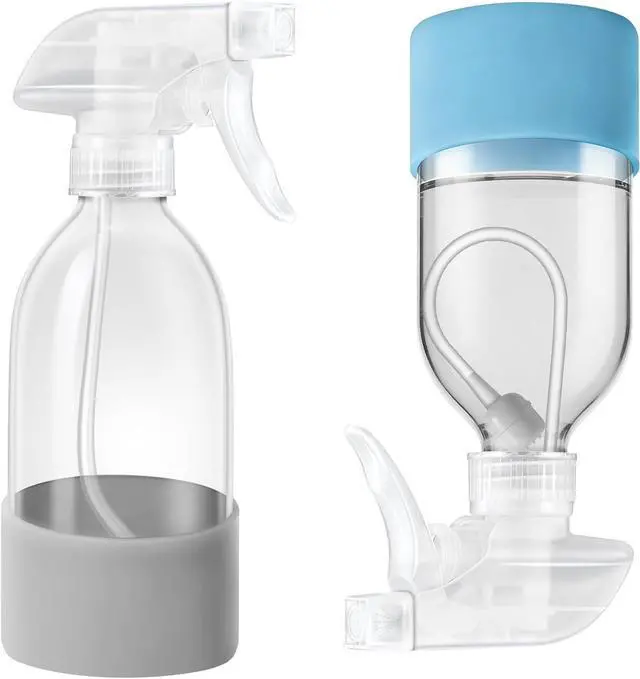 Main image of Tecohouse 360° 8 oz Clear Glass Spray Bottles with Silicone Sleeve 2 Pack | 360° All-Angle Spray, Nonslip Silicone Protective Covers, for Cleaning Solutions, Plants, Hair Care (Black & Brown)