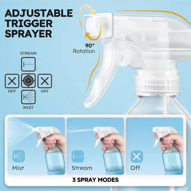 Alt view image 3 of 7 - Tecohouse 360° 8 oz Clear Glass Spray Bottles with Silicone Sleeve 2 Pack | 360° All-Angle Spray, Nonslip Silicone Protective Covers, for Cleaning Solutions, Plants, Hair Care (Black & Brown)