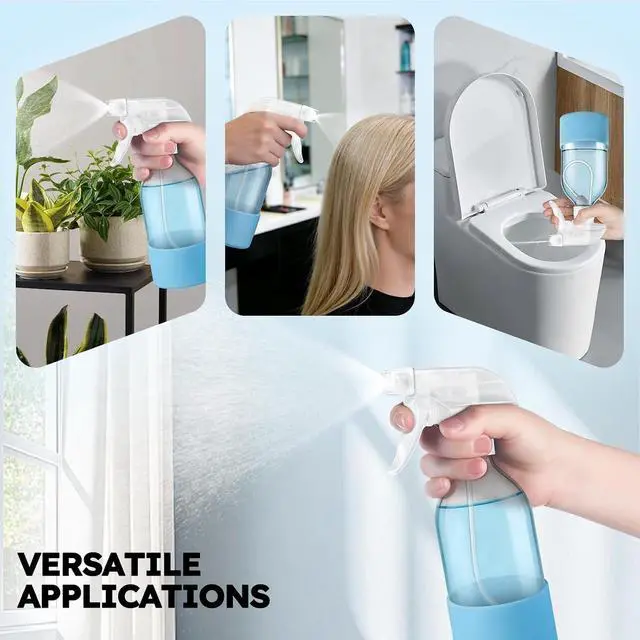 Alt view image 7 of 7 - Tecohouse 360° 8 oz Clear Glass Spray Bottles with Silicone Sleeve 2 Pack | 360° All-Angle Spray, Nonslip Silicone Protective Covers, for Cleaning Solutions, Plants, Hair Care (Black & Brown)
