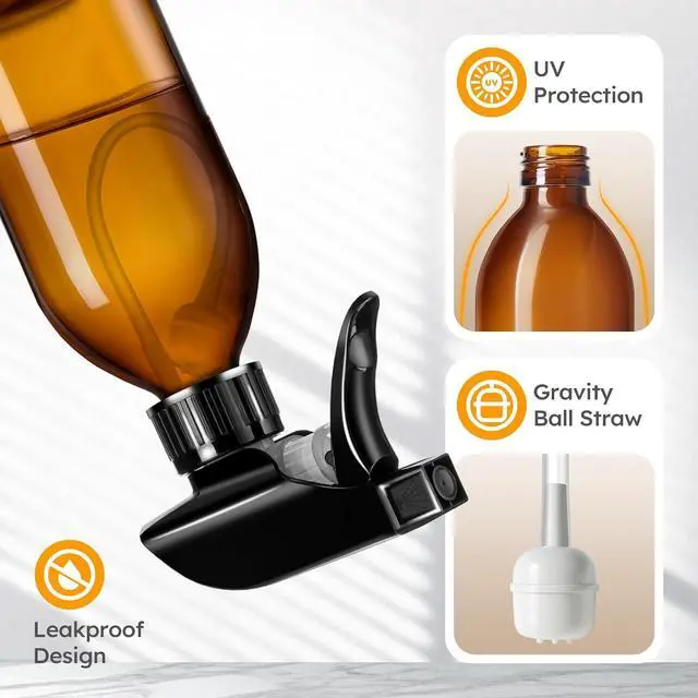 Alt view image 3 of 7 - Tecohouse 360° 8 OZ Amber Glass Spray Bottles 2 Pack | 360° All-Angle Spray, Leakproof, Empty Refillable Containers for Cleaning Solutions, Plants, Facial Hydration, Hairs Care,