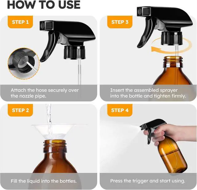Alt view image 5 of 7 - Tecohouse 360° 8 OZ Amber Glass Spray Bottles 2 Pack | 360° All-Angle Spray, Leakproof, Empty Refillable Containers for Cleaning Solutions, Plants, Facial Hydration, Hairs Care,