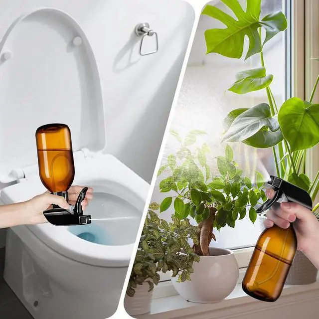 Alt view image 6 of 7 - Tecohouse 360° 8 OZ Amber Glass Spray Bottles 2 Pack | 360° All-Angle Spray, Leakproof, Empty Refillable Containers for Cleaning Solutions, Plants, Facial Hydration, Hairs Care,