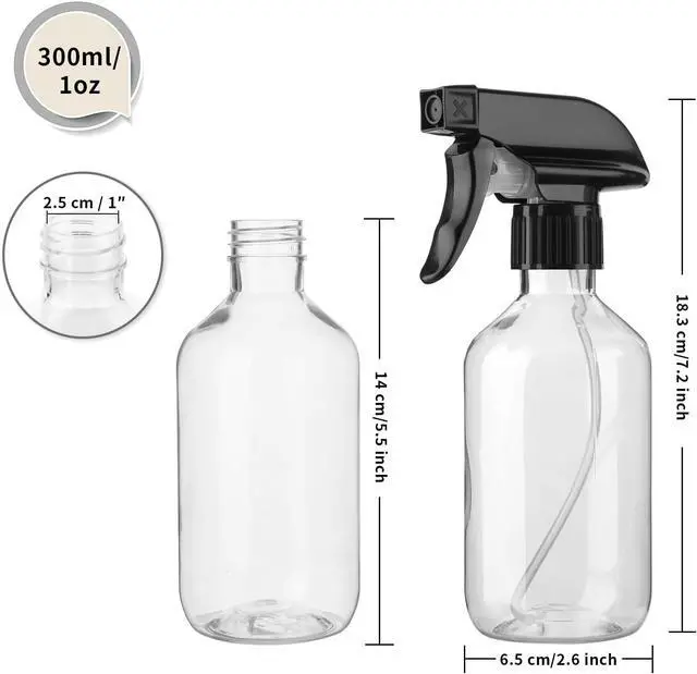 Alt view image 2 of 6 - Arkeiliy 2-Pack Leakproof Spray Bottles (300ml/10oz) - Adjustable Nozzle for Fine Mist & Jet Stream | Premium Refillable Plastic Bottles for Hair Styling, Plant Misting, Cleaning Solutions (Clear)