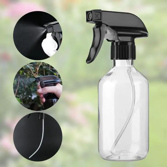 Alt view image 4 of 6 - Arkeiliy 2-Pack Leakproof Spray Bottles (300ml/10oz) - Adjustable Nozzle for Fine Mist & Jet Stream | Premium Refillable Plastic Bottles for Hair Styling, Plant Misting, Cleaning Solutions (Clear)