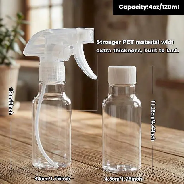 Alt view image 3 of 6 - Plastic Spray Bottles 4oz/120ml 2 Pack, Small Mist/Stream Spraying | Heavy Duty Adjustable Three-mode Spray Nozzle, Empty Bottles for Cleaning, Plants & Hair Care