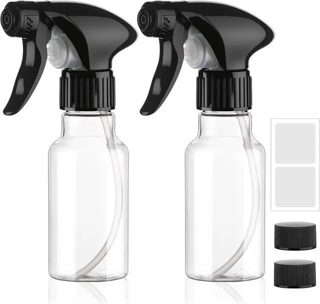 Main image of Spray Bottles 4oz/120ml Plastic Small, Clear, 2 Pack | Mist/Stream Spraying, Heavy Duty, For Hair, For Cleaning Solutions, For Plants