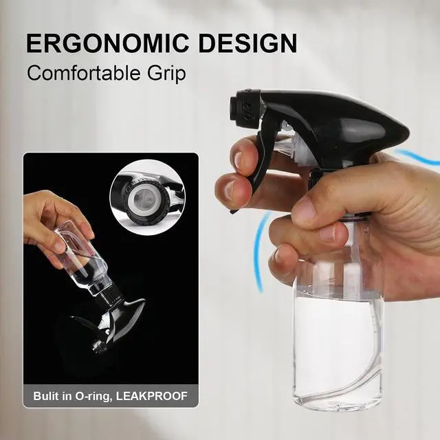 Alt view image 2 of 6 - Spray Bottles 4oz/120ml Plastic Small, Clear, 2 Pack | Mist/Stream Spraying, Heavy Duty, For Hair, For Cleaning Solutions, For Plants