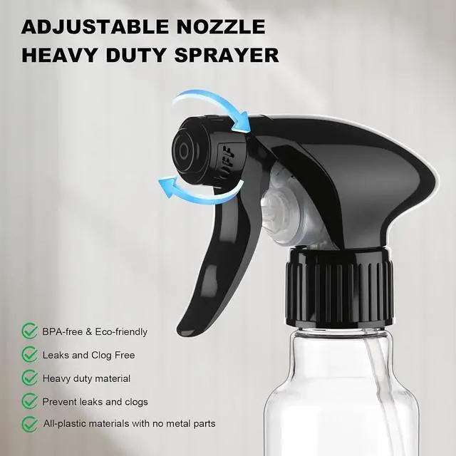 Alt view image 4 of 6 - Spray Bottles 4oz/120ml Plastic Small, Clear, 2 Pack | Mist/Stream Spraying, Heavy Duty, For Hair, For Cleaning Solutions, For Plants