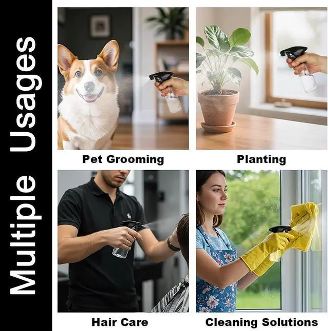 Alt view image 6 of 6 - Spray Bottles 4oz/120ml Plastic Small, Clear, 2 Pack | Mist/Stream Spraying, Heavy Duty, For Hair, For Cleaning Solutions, For Plants