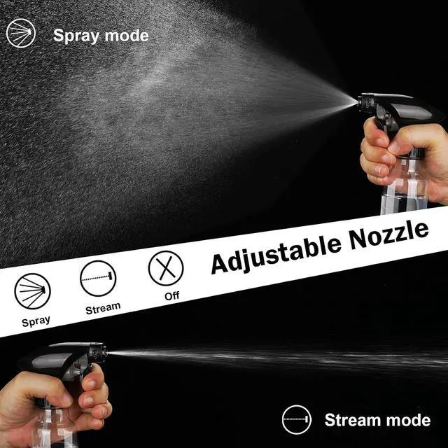 Alt view image 5 of 6 - Spray Bottles 4oz/120ml Plastic Small, Clear, 2 Pack | Mist/Stream Spraying, Heavy Duty, For Hair, For Cleaning Solutions, For Plants