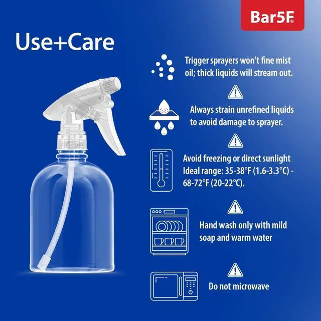 Alt view image 5 of 6 - Bar5F Plastic Spray Bottle, 16 oz | Leak Proof, Empty, Clear, Trigger Handle, Adjustable Fine to Stream Output, Refillable